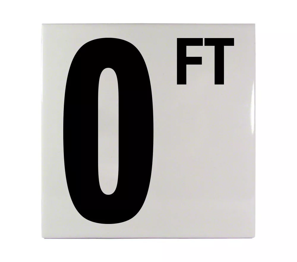 0 FT Ceramic Smooth Tile Depth Marker 6 Inch x 6 Inch with 5 Inch Lettering
