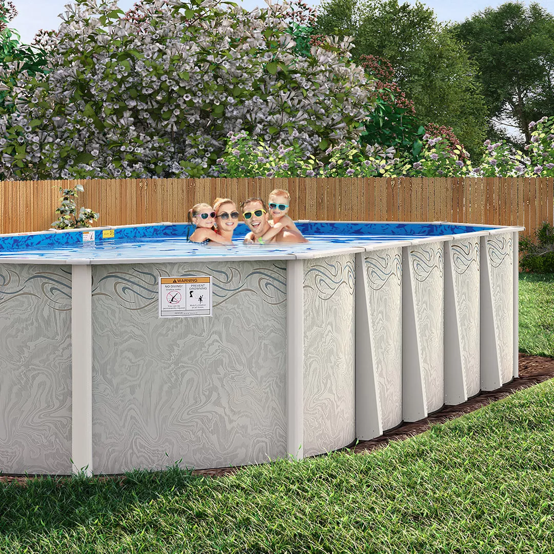12′ x 20′ Oval 8″ Premium Resin Frame Saltwater Friendly Semi Inground Silver Interlude Pool & Package | 54″