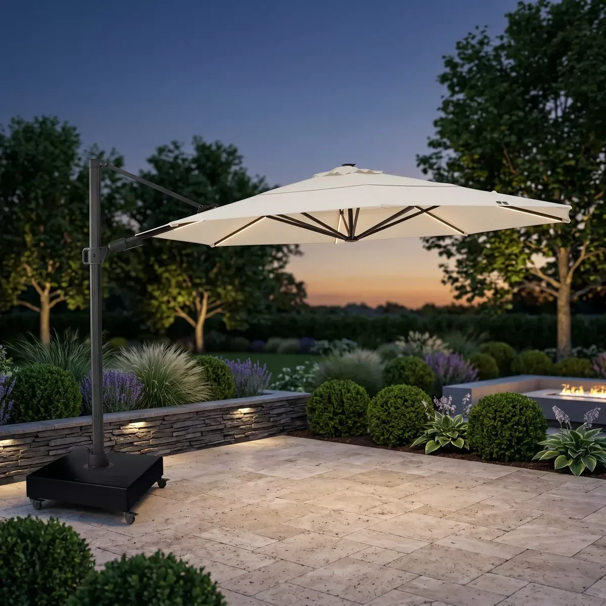 13' Designer Octagon Solar Lux Infinite Tilt Cantilever Umbrella - Natural