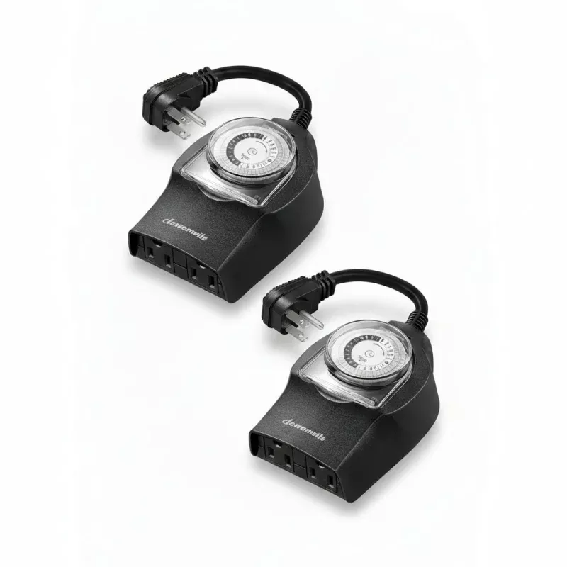 2 Pack Mechanical Light Timer for Outdoor Lighting, 24-Hour Plug in Timer, Heavy Duty Programmable Timer Switch with 2 Grounded Outlets for Holiday String Lights, 15A 1/2HP, Black-HOMT12C