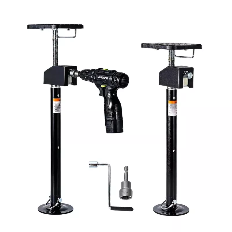 2 Pack RV Slide Out Supports Jack with Flat Top Block, 21″-49″ Adjustable, Heavy-Duty 10,000lbs, Drill & Hand Crank Compatible for Campers & RVs