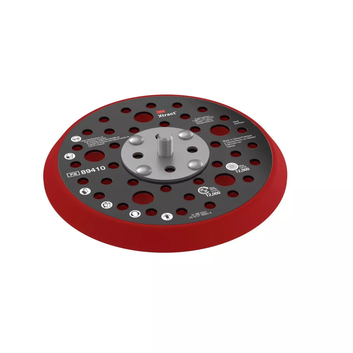 3M Xtract Hookit Hook and Loop Sanding Disc Backup Pad, 89410, 5 in, Max 12,000 RPM OPM, Hard, 44 Holes, Low Profile Finishing Disc Pad, 5/16-24 EXT