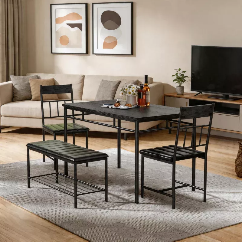 4-Piece Modern Dining Table Set, Kitchen Table with Upholstered Chairs and Bench, Kitchen Table Set for Small Space, Apartment, Home, Studio