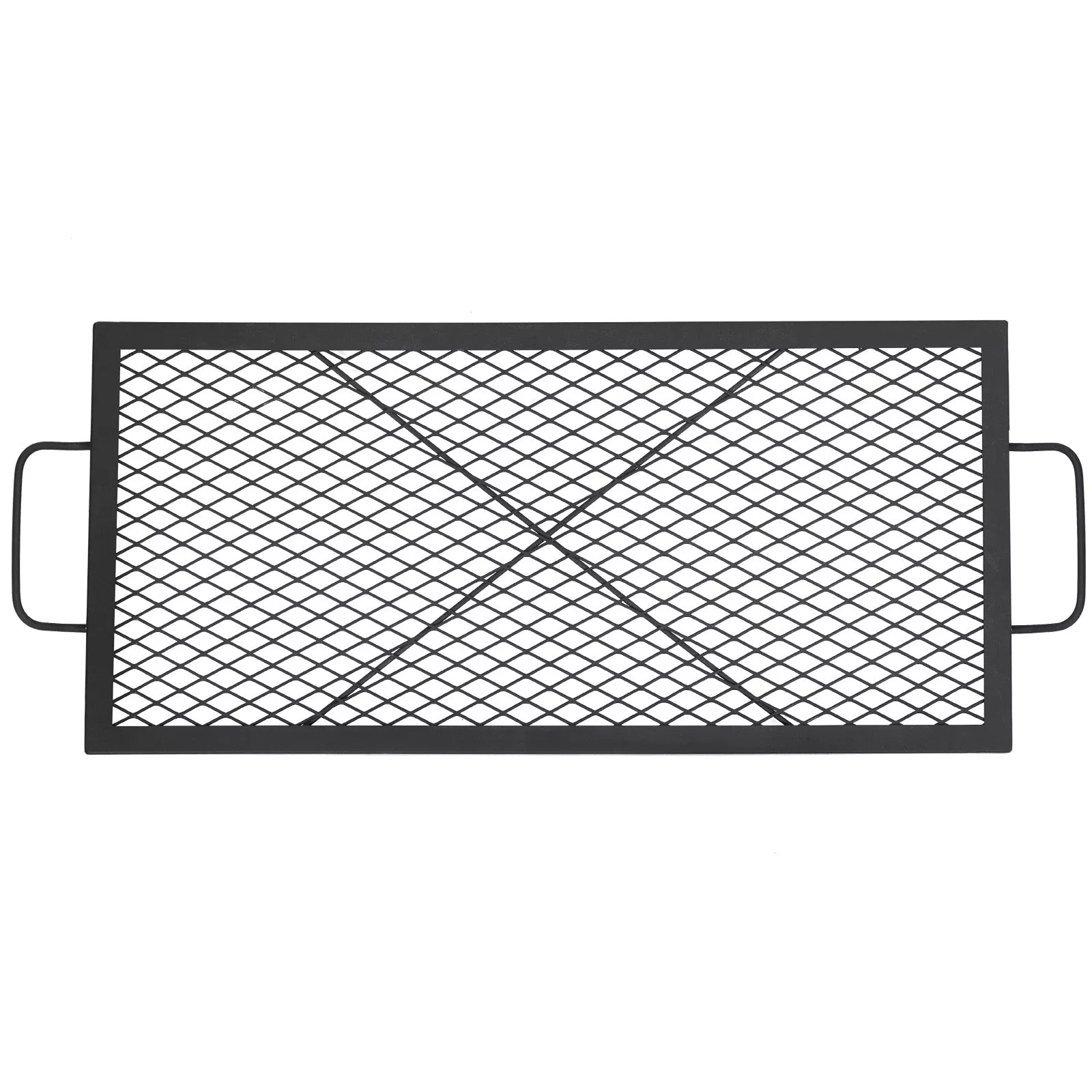 44×15 inch Rectangular Fire Pit Grate, 44lbs Load Capacity Heavy Duty Carbon Steel Grill Grate with Handles, 1112F Heat Resistant Cooking Mesh for Outdoor Camping & Backyard BBQ, Black
