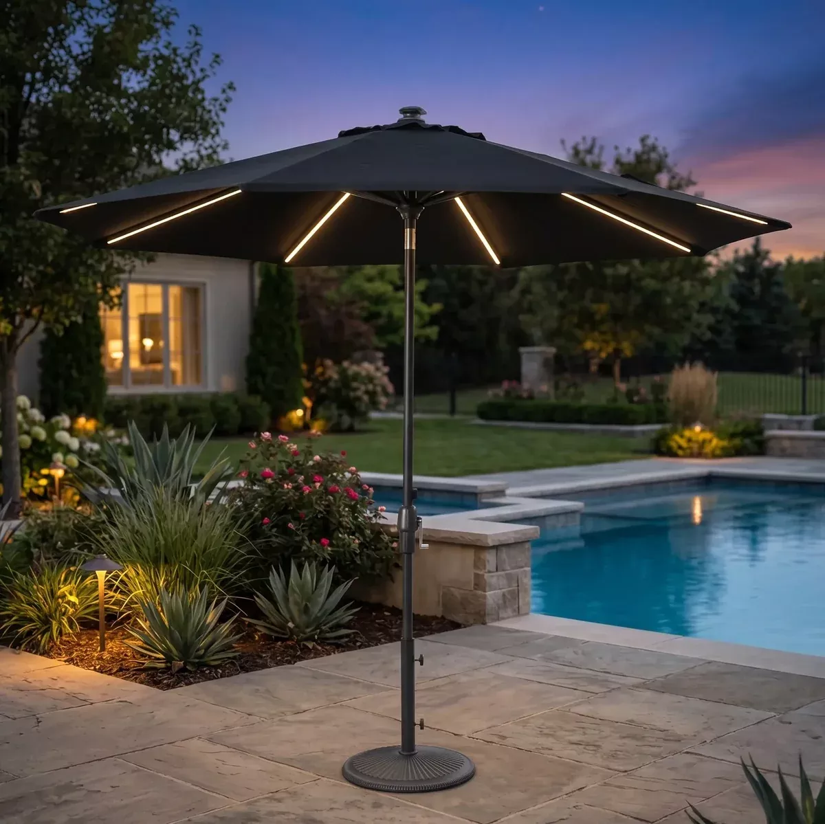 9' Designer - Infinite 360° Auto Tilt Solar Lux Umbrella - Black