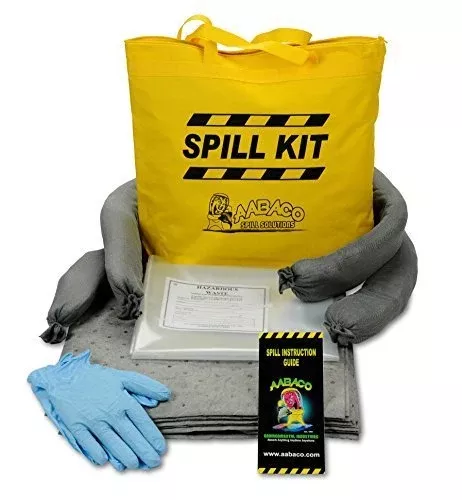 AABACO Universal Spill KIT – 3 Kits – Perfect Spill Kits for Trucks – in Portable High Visibility Yellow Tote Bag –for Spill Response – Chemical Or Oil Containment