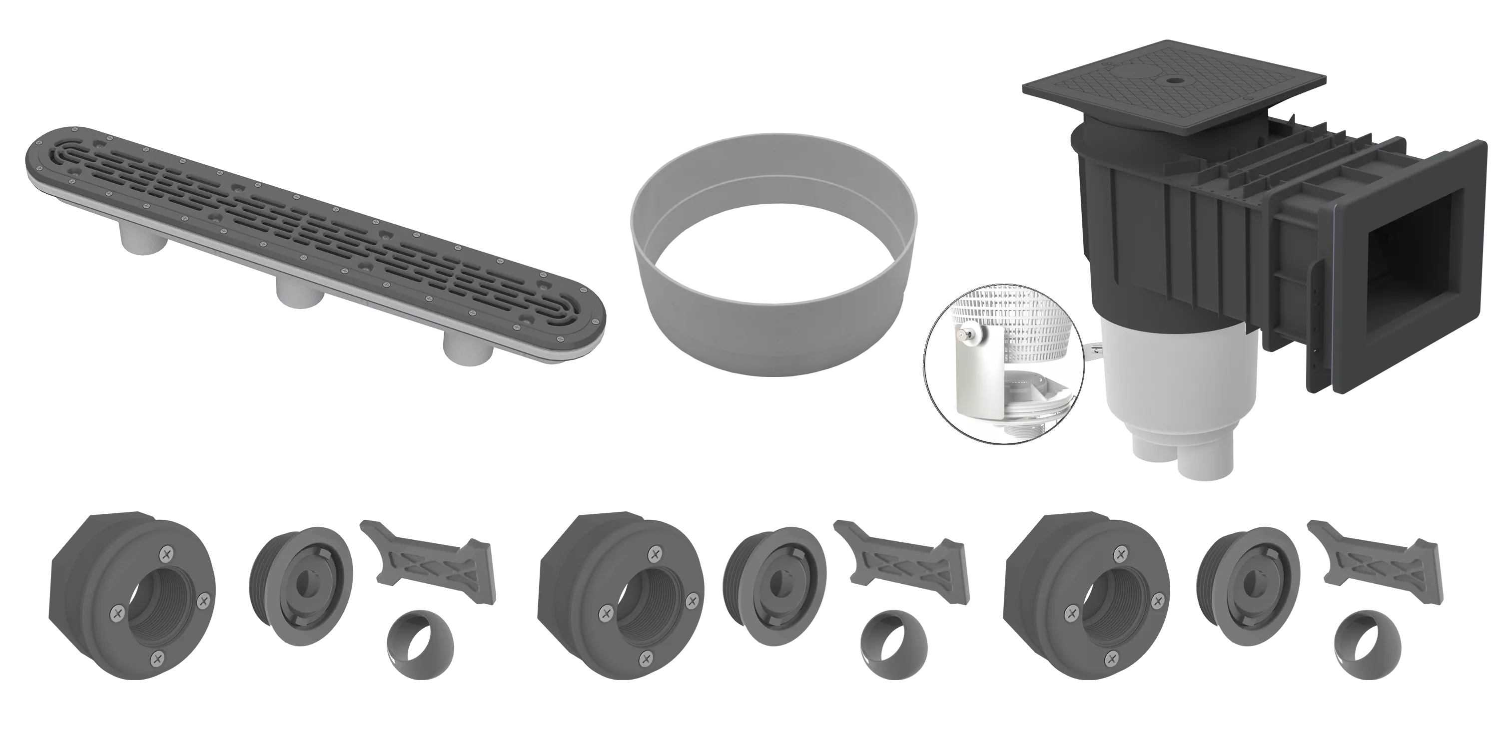 Aquastar Vinyl Builder's Widemouth Bonded Skimmer Kit - Dark Gray