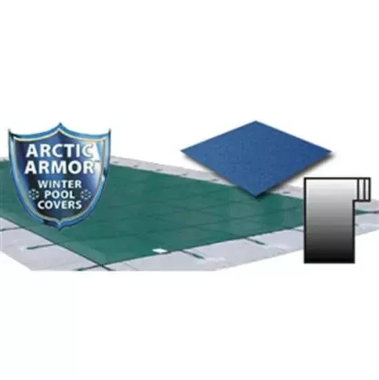 Arctic Armor 16′ x 32′ Ultra Light Solid Safety Cover w- 4′ x 8′ Right Step Section – Green