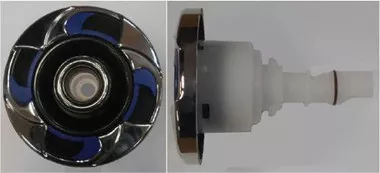 Cal Spas Jet Insert (3D) 3" Velocity Int Dir Stainless Escutcheon, Blue Insert, Black Flange, Black Eyeball With Stainless Nozzle Ring (29930-112-400)