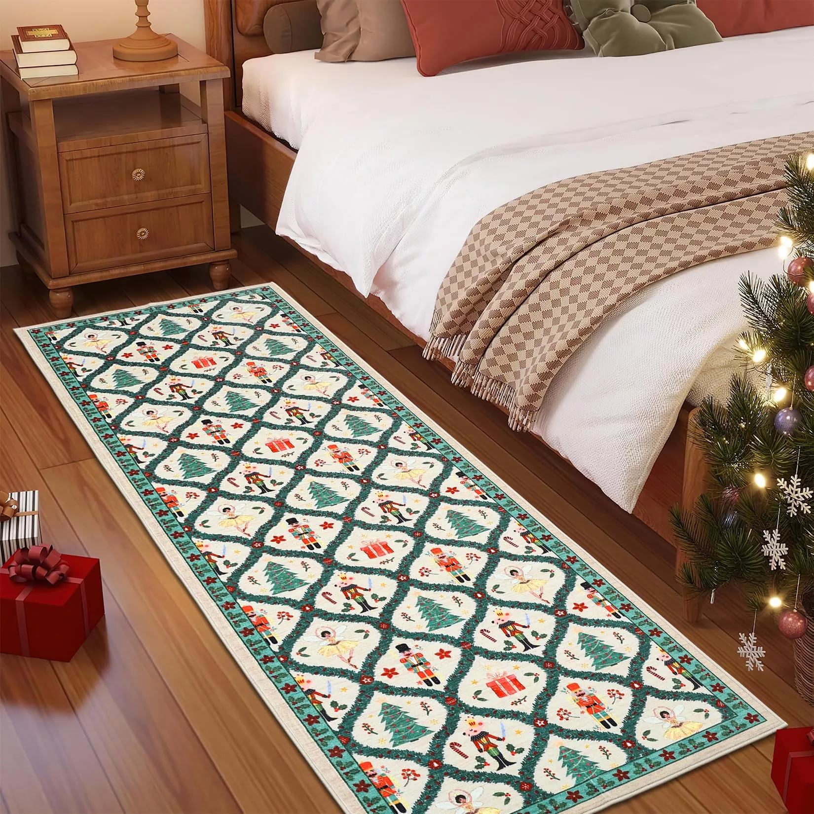 Christmas Nutcracker Runner Rug 2×6 Non-Slip Washable Polyester Soft Stain-Resistant Kitchen Entryway Accent