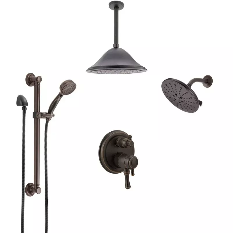 Delta Cassidy Venetian Bronze Dual Control Handle Shower System, Integrated Diverter, Ceiling Showerhead, 3 Body Jets, Grab Bar Hand Spray SS27997RB8