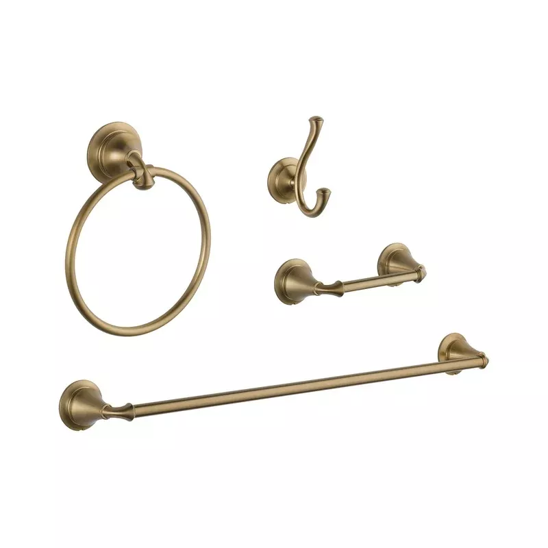 Delta Linden Champagne Bronze STANDARD Bathroom Accessory Set Includes: 24″ Towel Bar, Toilet Paper Holder, Robe Hook, and Towel Ring D10103AP