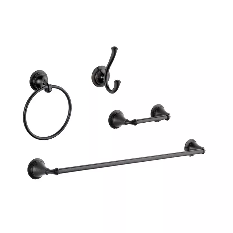 Delta Linden Venetian Bronze STANDARD Bathroom Accessory Set Includes: 24″ Towel Bar, Toilet Paper Holder, Robe Hook, and Towel Ring D10107AP