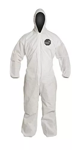 DuPont 2X White 12 mil ProShield(R) Basic Chemical Protection Coveralls With Serged Seams, Front Zipper Closure, Attached Hood And Elastic Waist, Wrists And Ankles. Sold by 25 / EA