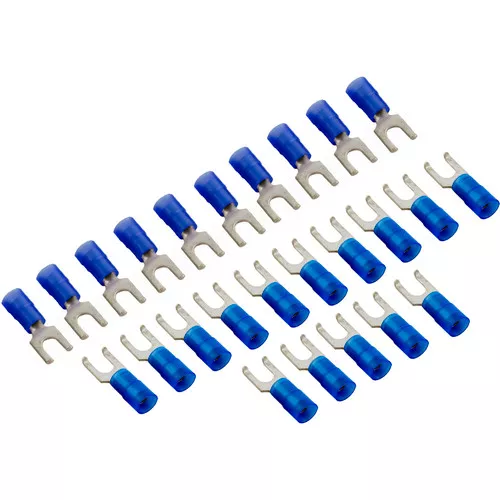Flanged Fork Terminal 16-14 AWG #8 Stud Blue Quantity 25 60-555-1750