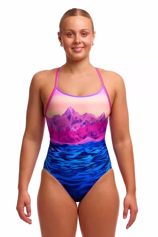 Funkita Ladies Pink Peaks Diamond Back One Piece Swimsuit – Pink/Blue