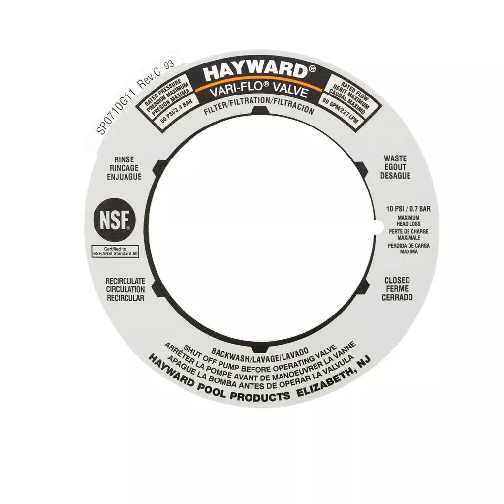 Hayward SPX0710G – Valve Position Label