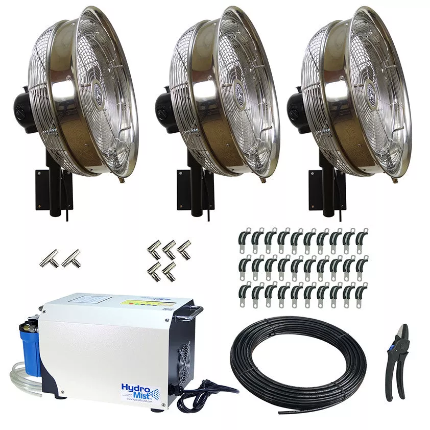 Hydro Mist DIY 3-18″ Stainless Steel Mist Fan Package with Pro 35 Pump 1000 PSI Pump