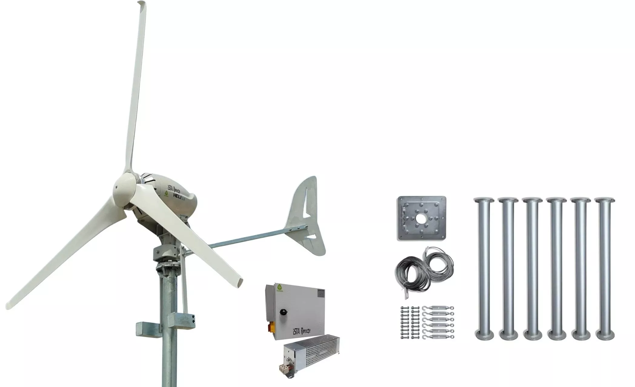 Kit Heli 2000W 48V Off-Grid Wind Turbine Wind Generator & Charge Controller (for Lithium Battery) & Tower