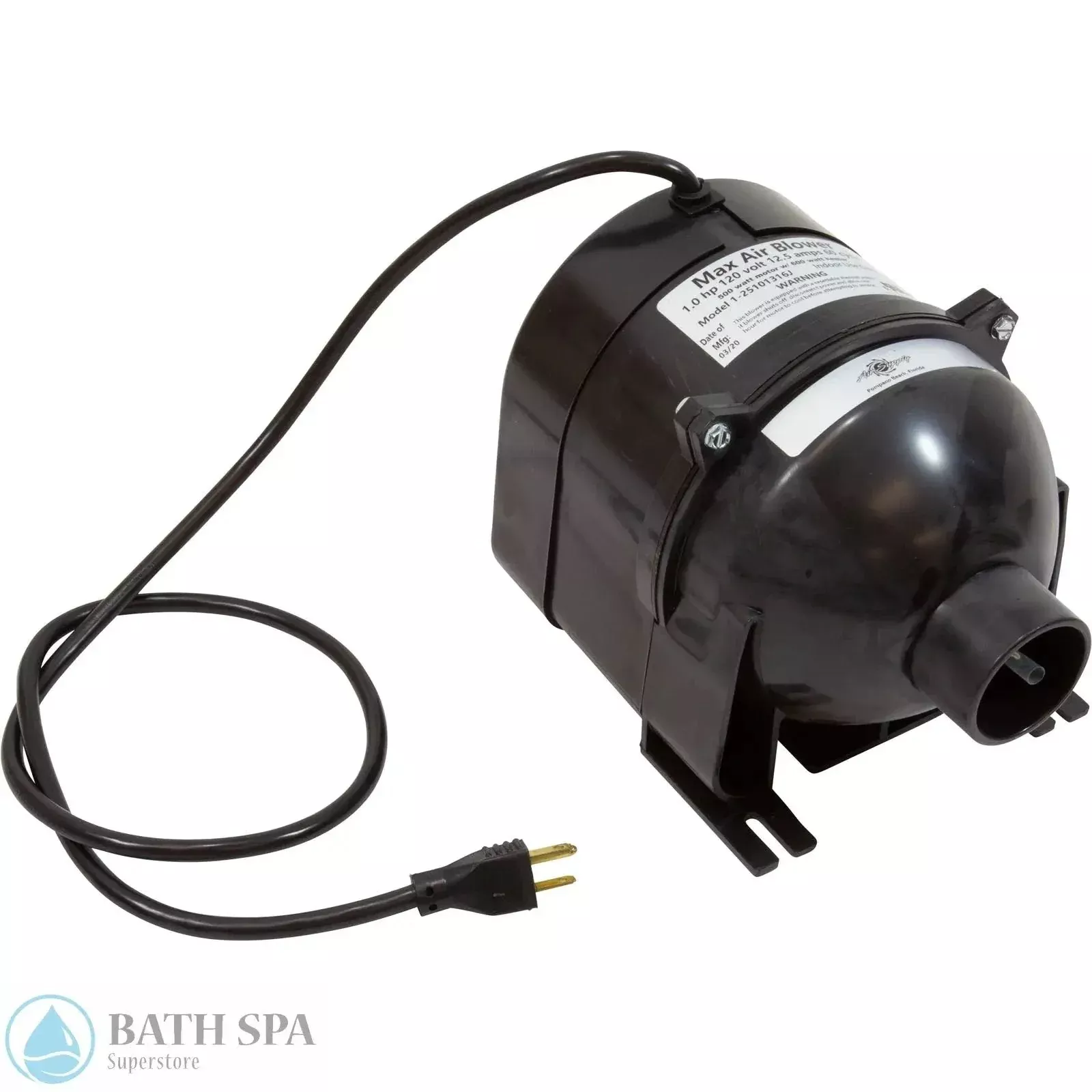 Max Air Blower 1 HP 120V 600W Heater Air Switch 2510120F6J Compact Performance Motor Runs Cooler Quieter 105 CFM 65 dB