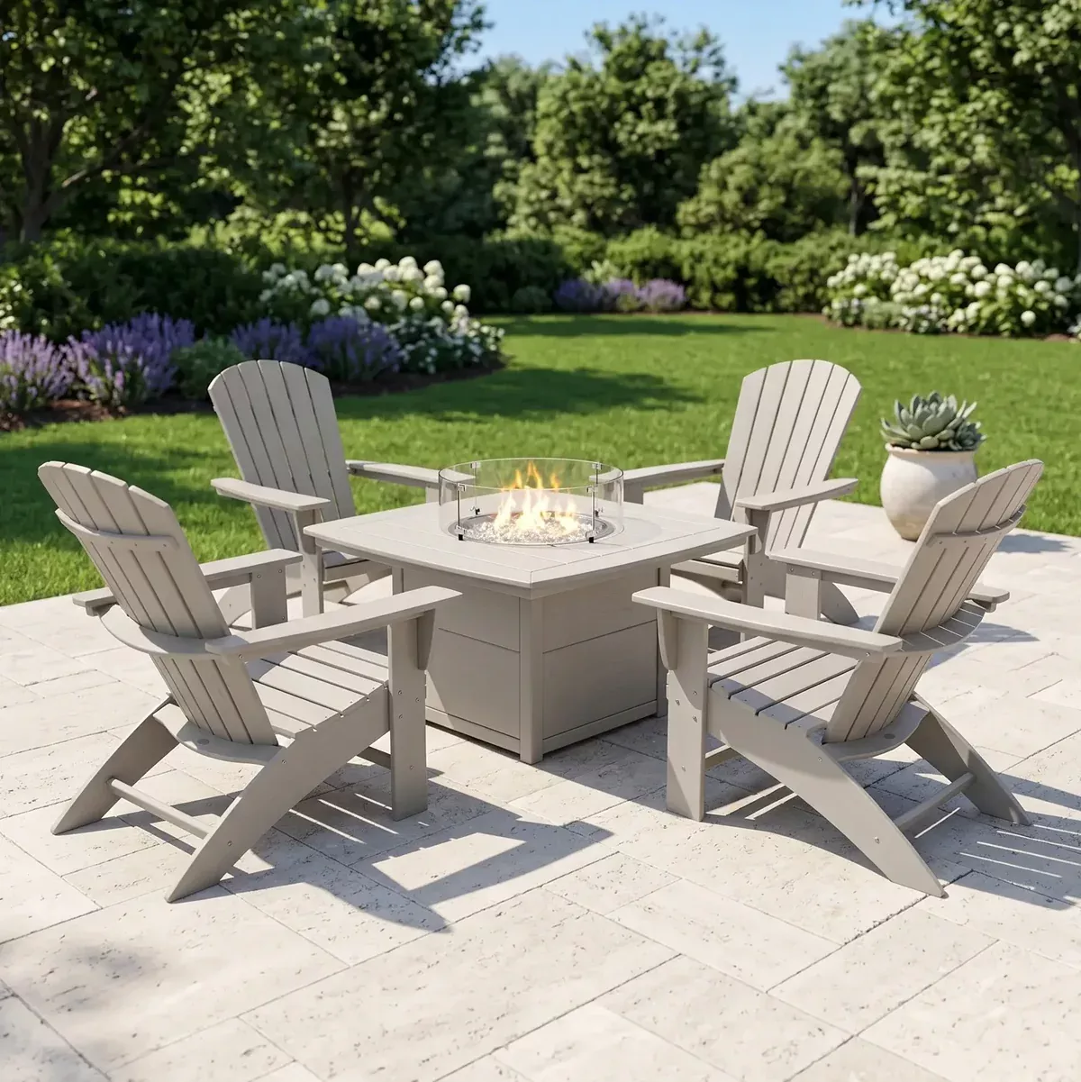 Nautical Curveback Adirondack 5 Piece Conversation Fire Pit Set