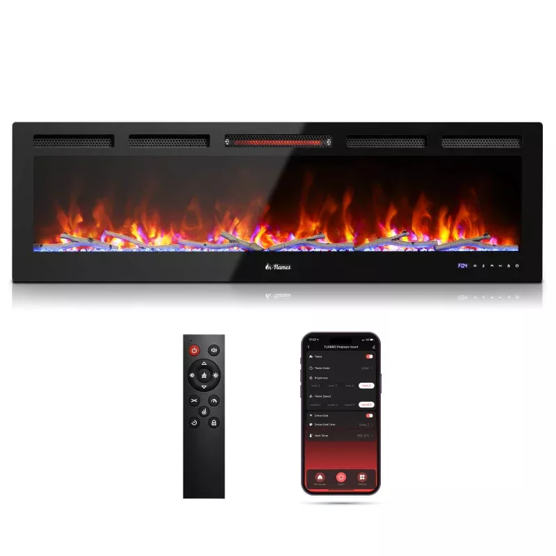 (Open Box) In Flames WiFi Smart Wall Mounted Electric Fireplace – Tempered Glass
