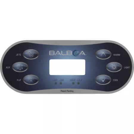 Overlay, Balboa BP Series, TP600, 6 Button, P1, Aux, Flip, Temp, Lt : 12101