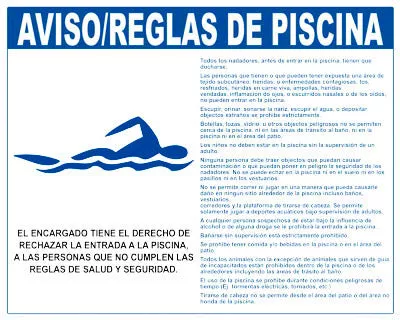 Pool Rules Style B Sign in Spanish – 30 x 24 Inches on Styrene Plastic