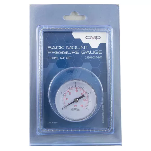 Pressure Gauge, CMP, 0-60 PSI, 1/4", Back Mount- 25501-020-900