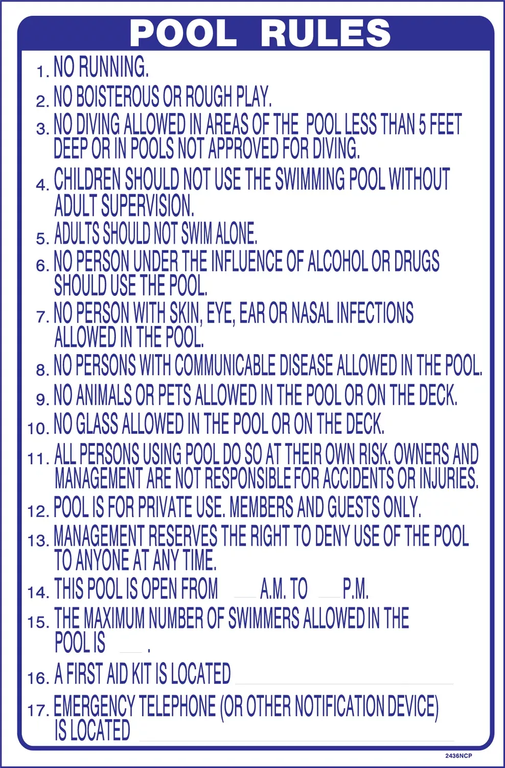 SIGN POOL RULES NC APPROVED