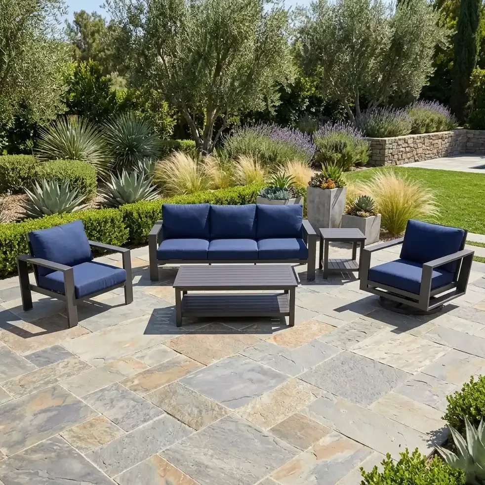 Sutton Grey 5 Piece Sofa Group - Indigo