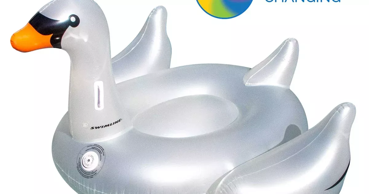 Swimline Giant LED Light-Up Swan Ride-On Pool Float | 90702