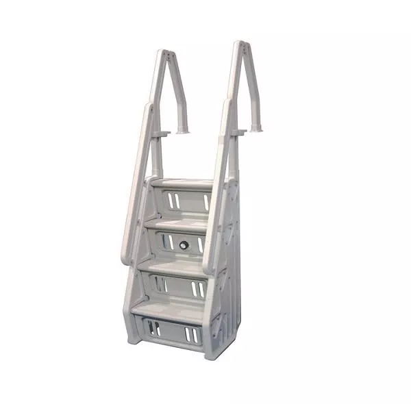 Vinyl Works Deluxe Adjustable 24″ A/G Pool Step Ladder Entry System w/ Non-Slip Steps, Taupe | IN-24-T