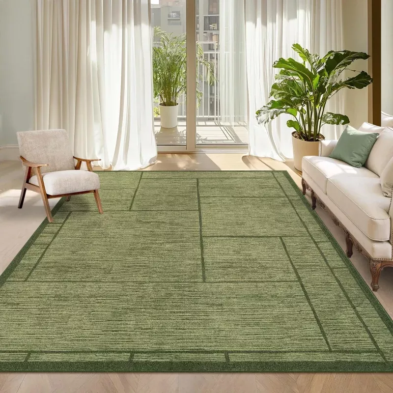 Washable Indoor Modern 5×7 Area Rug Green Geometric Patchworked Living Room Bedroom Rugs Soft Non Slip Non Shedding Large Minimalist Throw Carpet